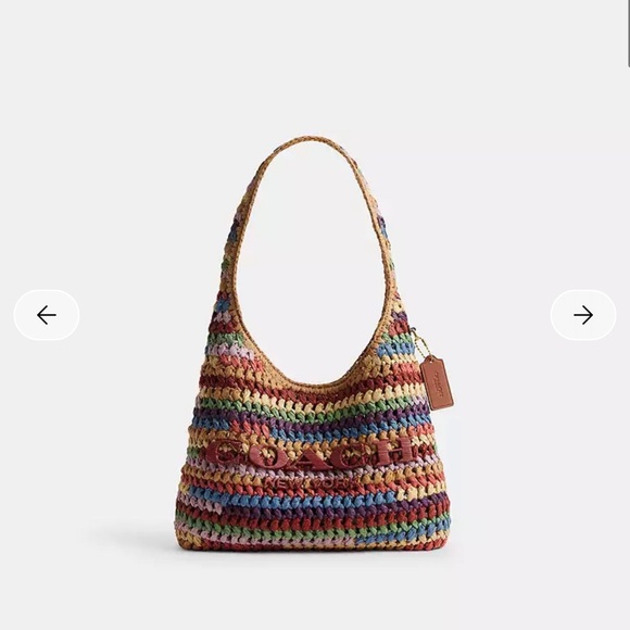 NWT COACH Brooklyn 28 Multi Stripe Straw Shoulder Bag CDZ39 Handbag Brass